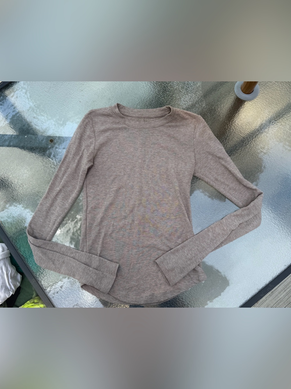 American Eagle Outfitters Long Sleeve Crewneck Top in Taupe Heather